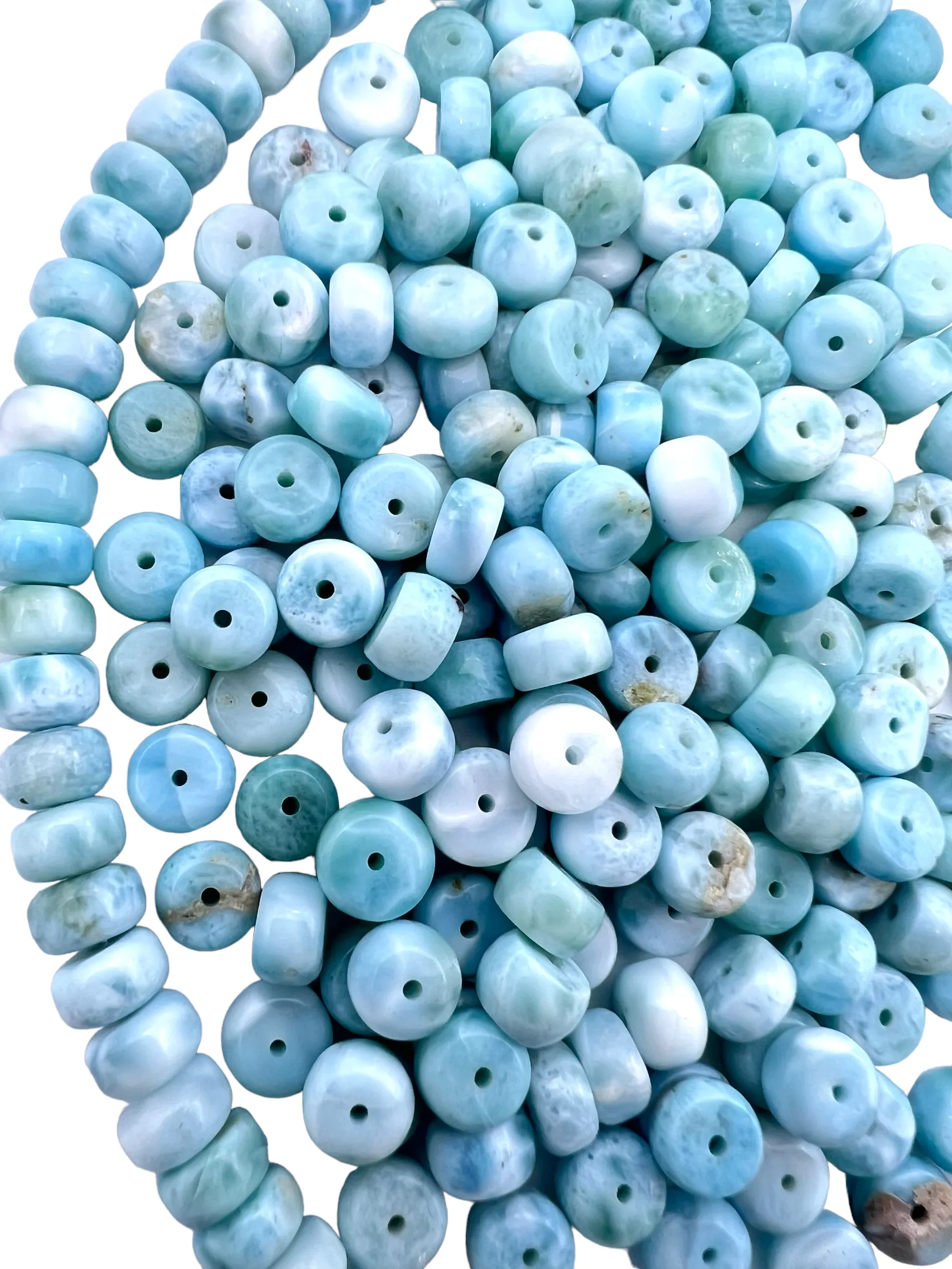 RARE Larimar Rondelle 7x5mm Beads, (Package of 11 beads)