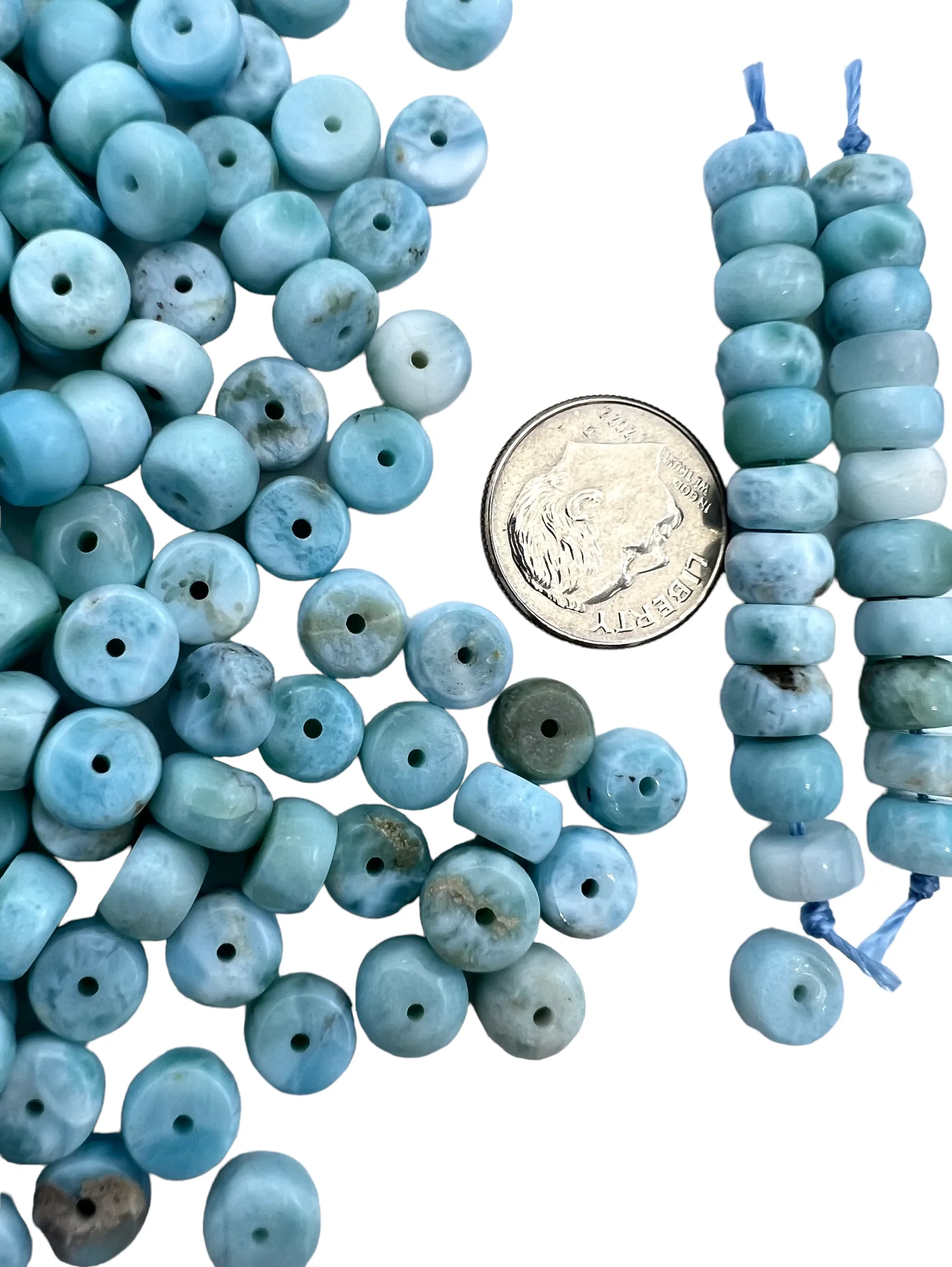 RARE Larimar Rondelle 7x5mm Beads, (Package of 11 beads)