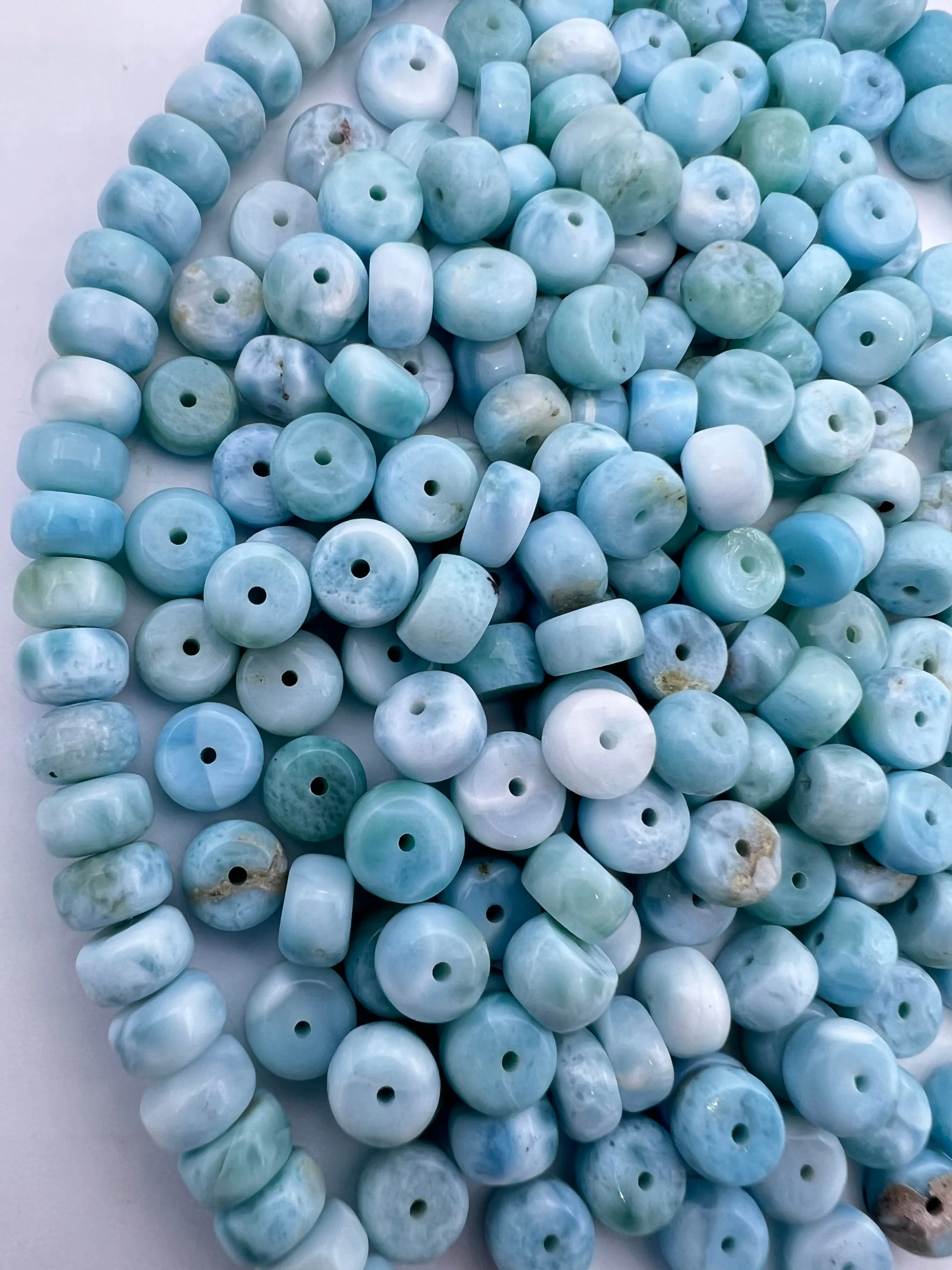 RARE Larimar Rondelle 7x5mm Beads, (Package of 11 beads)