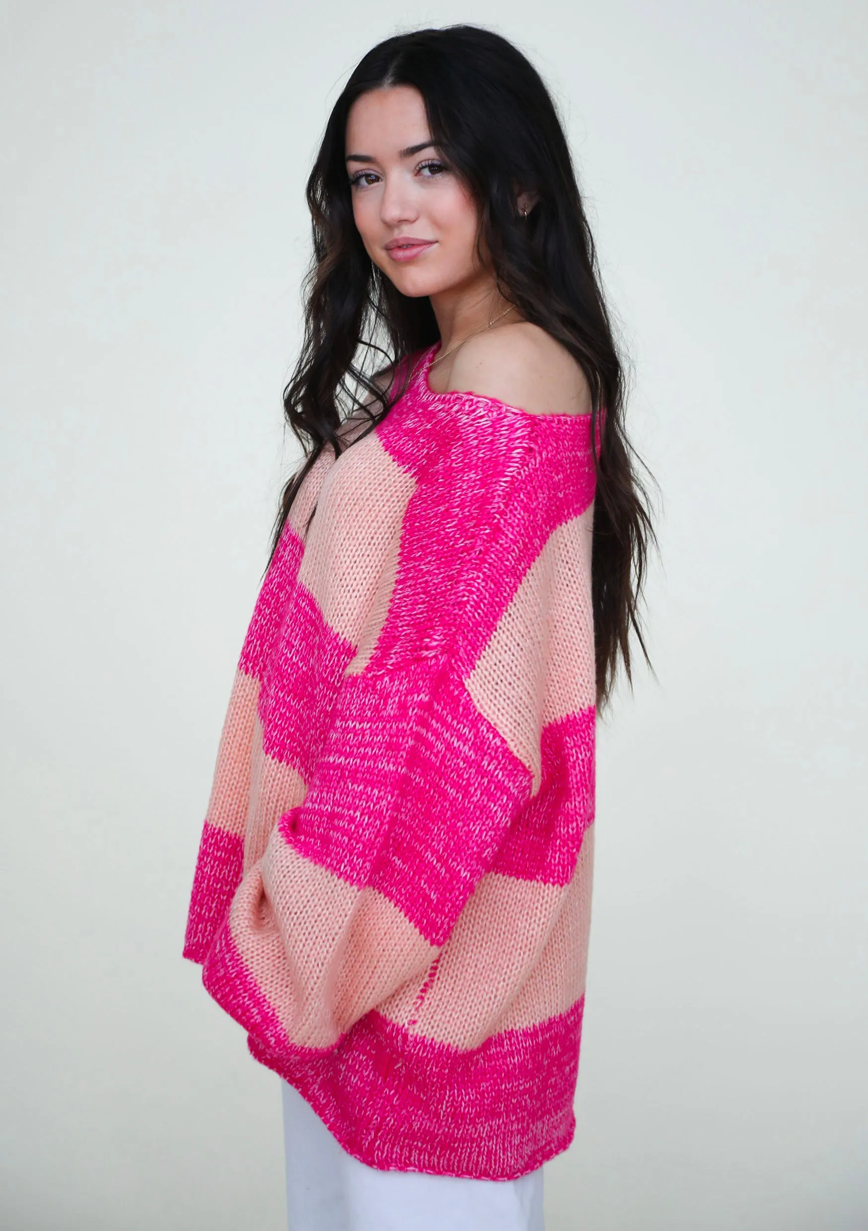 Relaxed Fit Oversized Sweater In Fuchsia