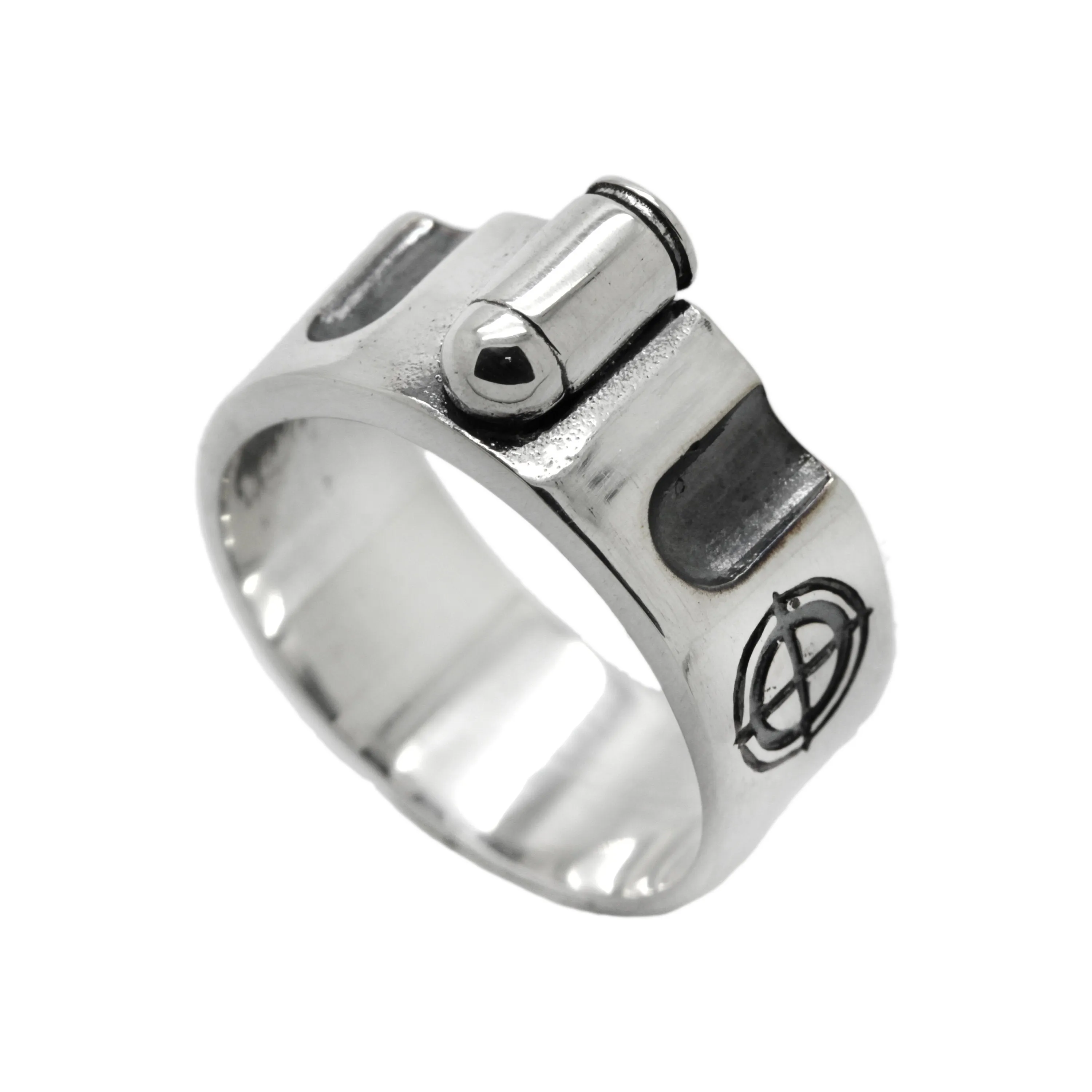 Revolver Bullet Sniper Shot, Si Vis Pacem Para Bellum Men Silver Band Ring