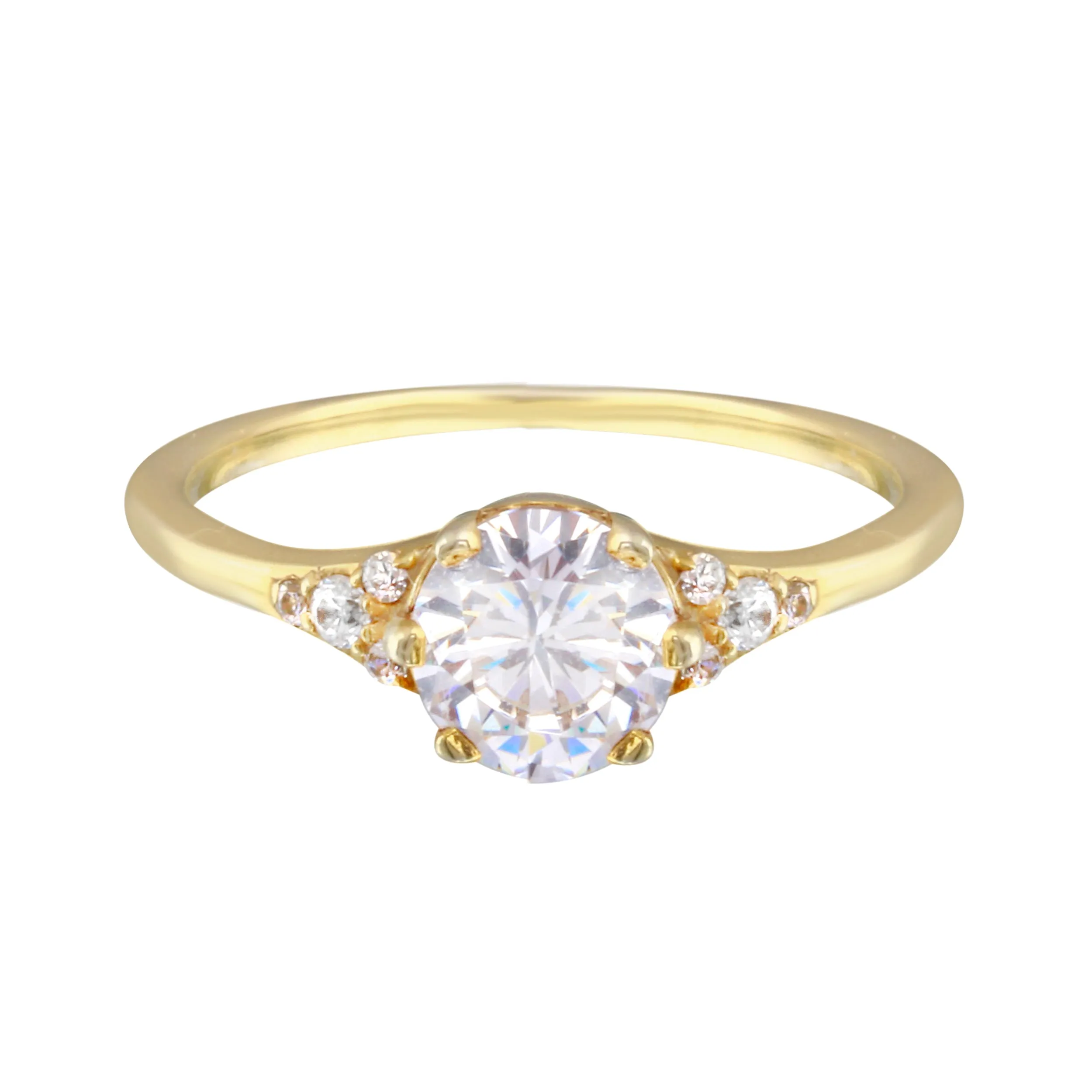 Round Diamond and Tiny Pave Side Stones Engagement Ring