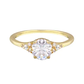 Round Diamond and Tiny Pave Side Stones Engagement Ring