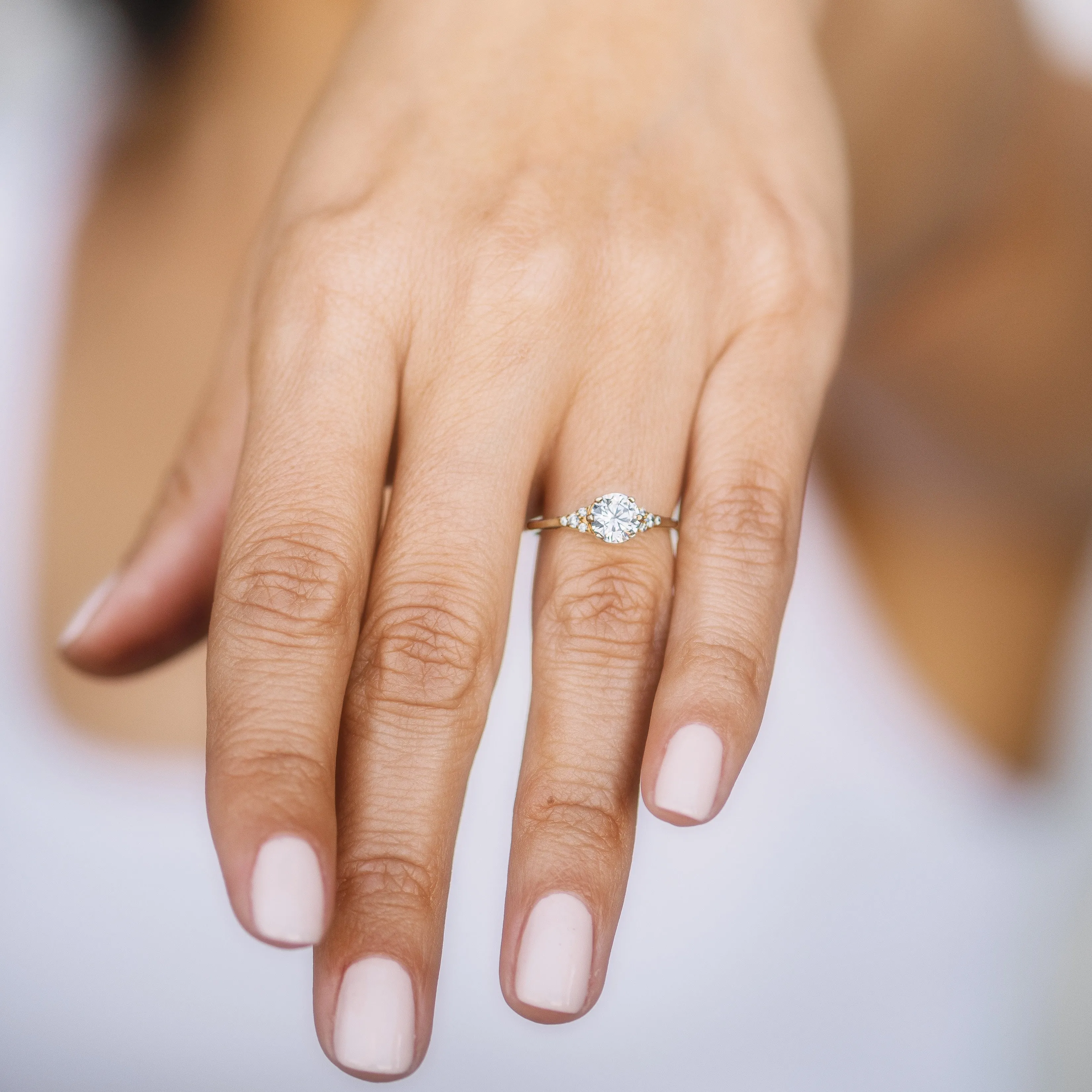 Round Diamond and Tiny Pave Side Stones Engagement Ring