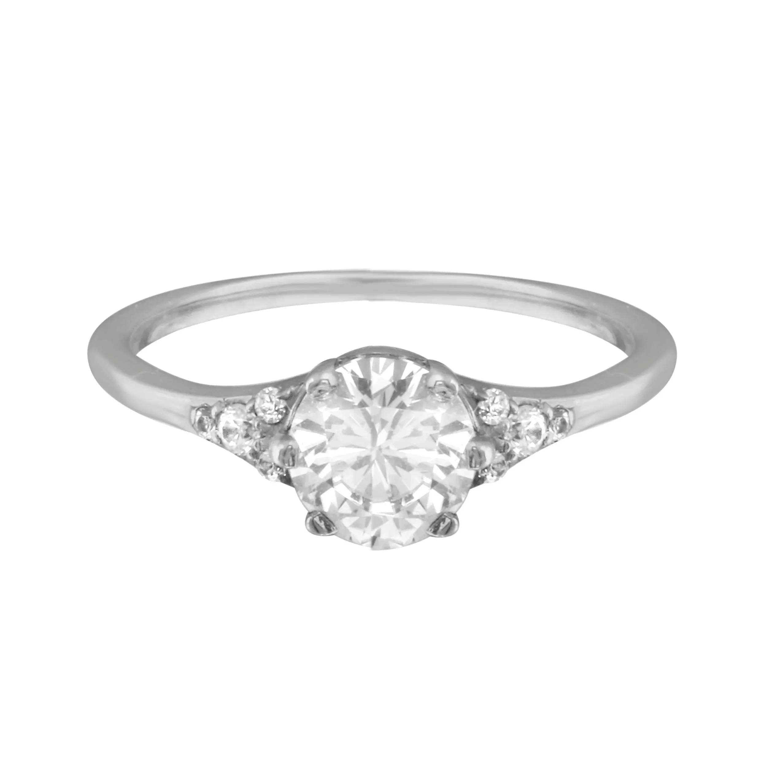 Round Diamond and Tiny Pave Side Stones Engagement Ring