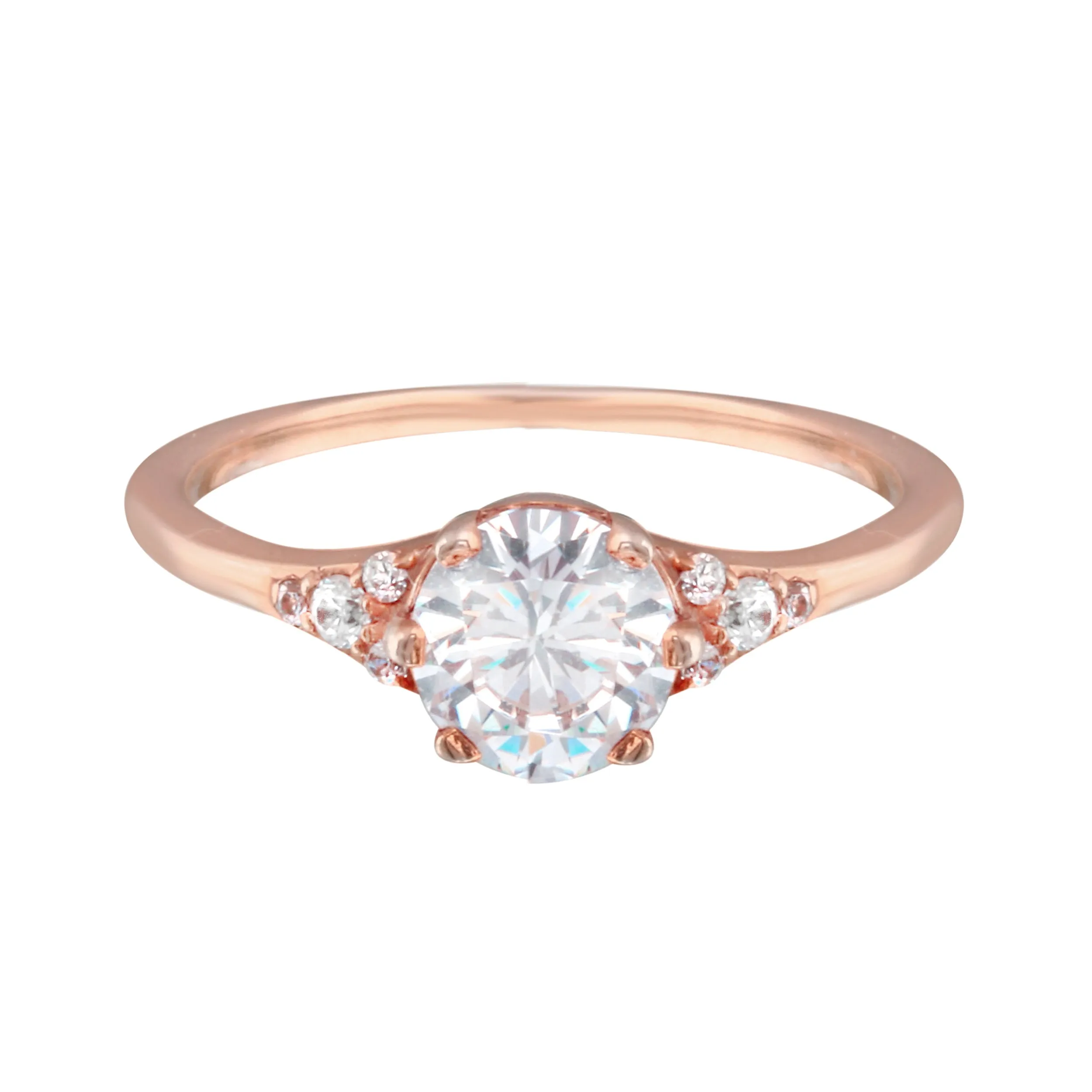 Round Diamond and Tiny Pave Side Stones Engagement Ring