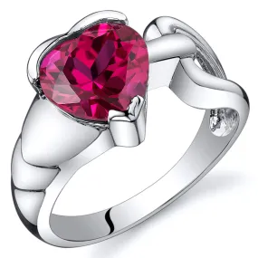 Ruby Heart Shape Sterling Silver Ring Size 6