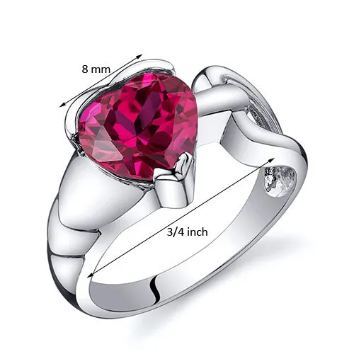 Ruby Heart Shape Sterling Silver Ring Size 6