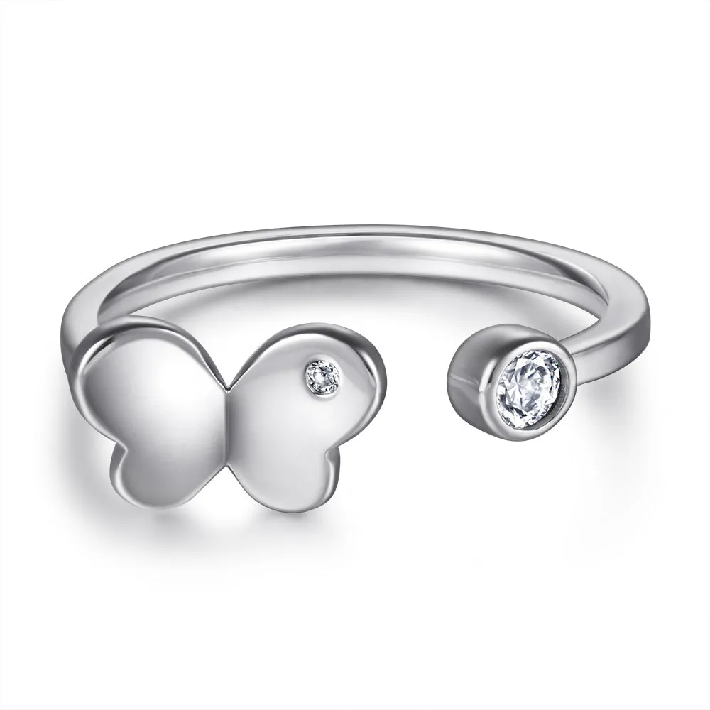 S925 Silver Butterfly Adjustable Opening Plain Ring