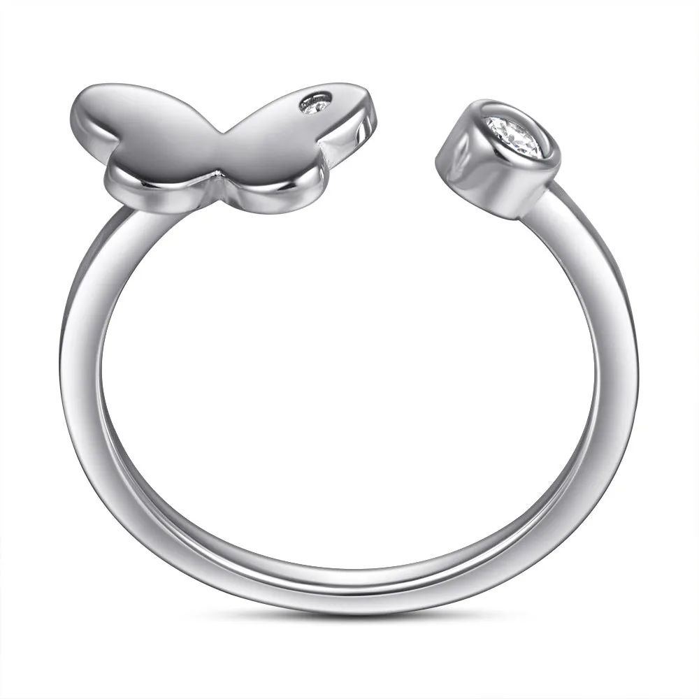 S925 Silver Butterfly Adjustable Opening Plain Ring