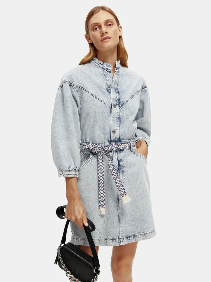 Scotch & Soda Washed Denim Trucker Shirt Dress