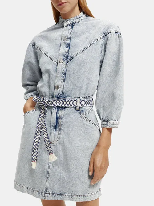 Scotch & Soda Washed Denim Trucker Shirt Dress