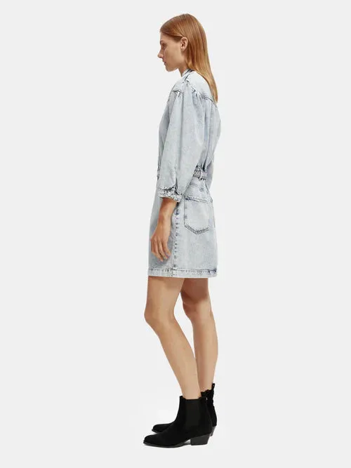 Scotch & Soda Washed Denim Trucker Shirt Dress