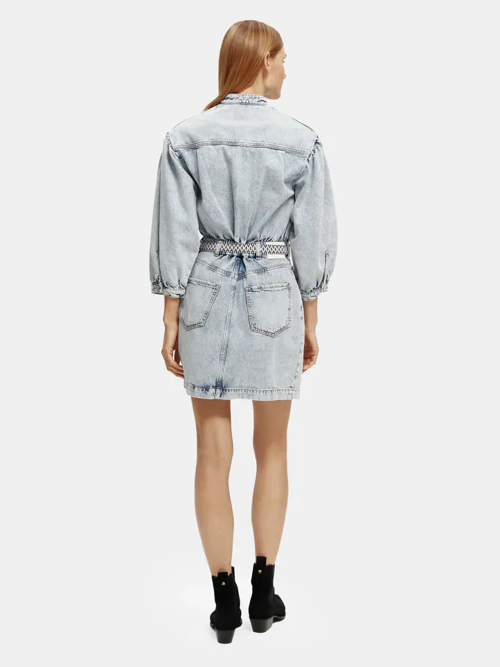 Scotch & Soda Washed Denim Trucker Shirt Dress