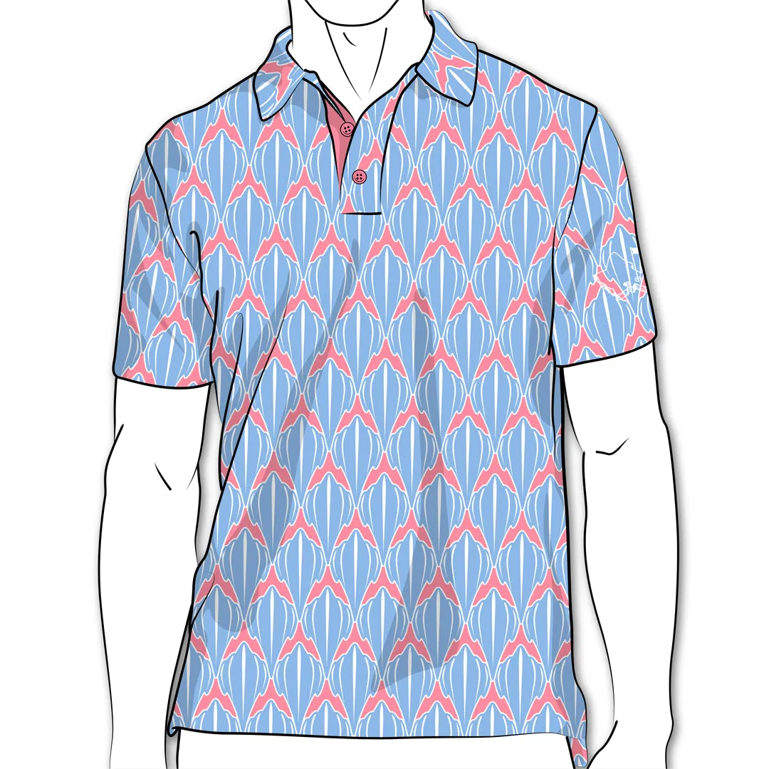 Shark Marina Blue - OGA Men's Polo - Marina Blue and Coral