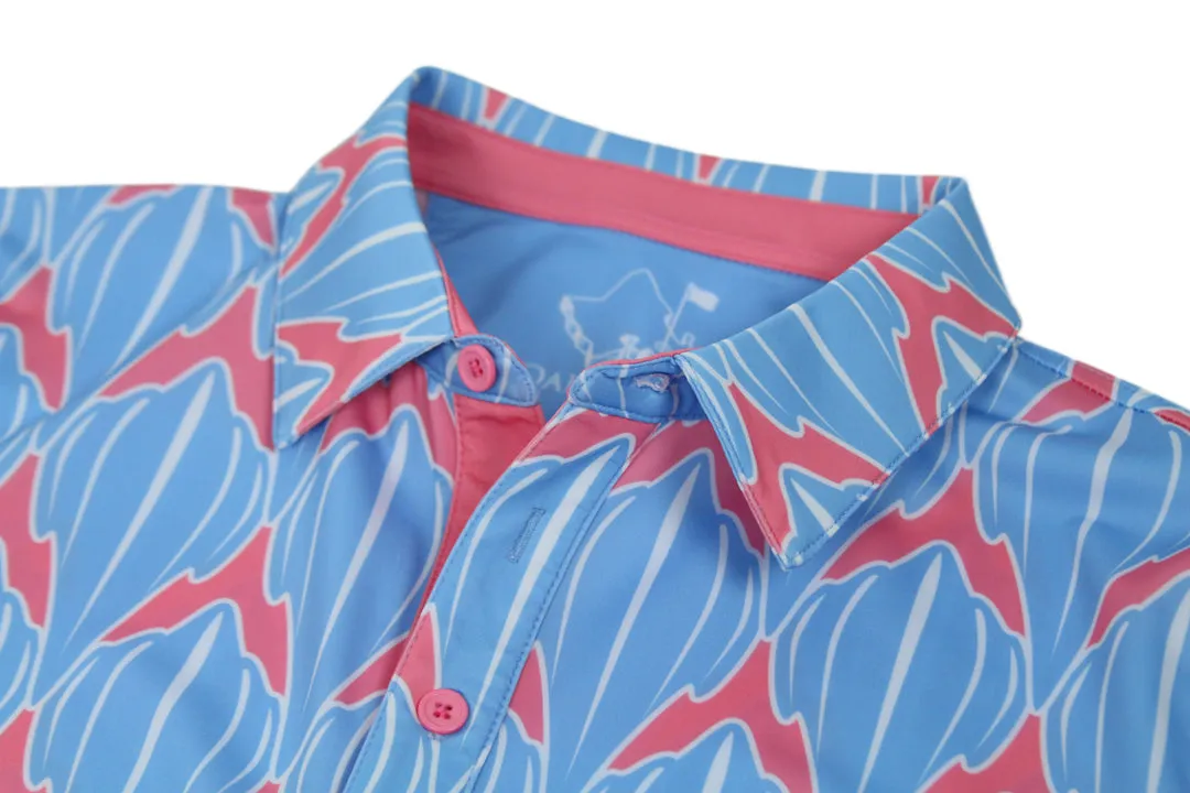 Shark Marina Blue - OGA Men's Polo - Marina Blue and Coral