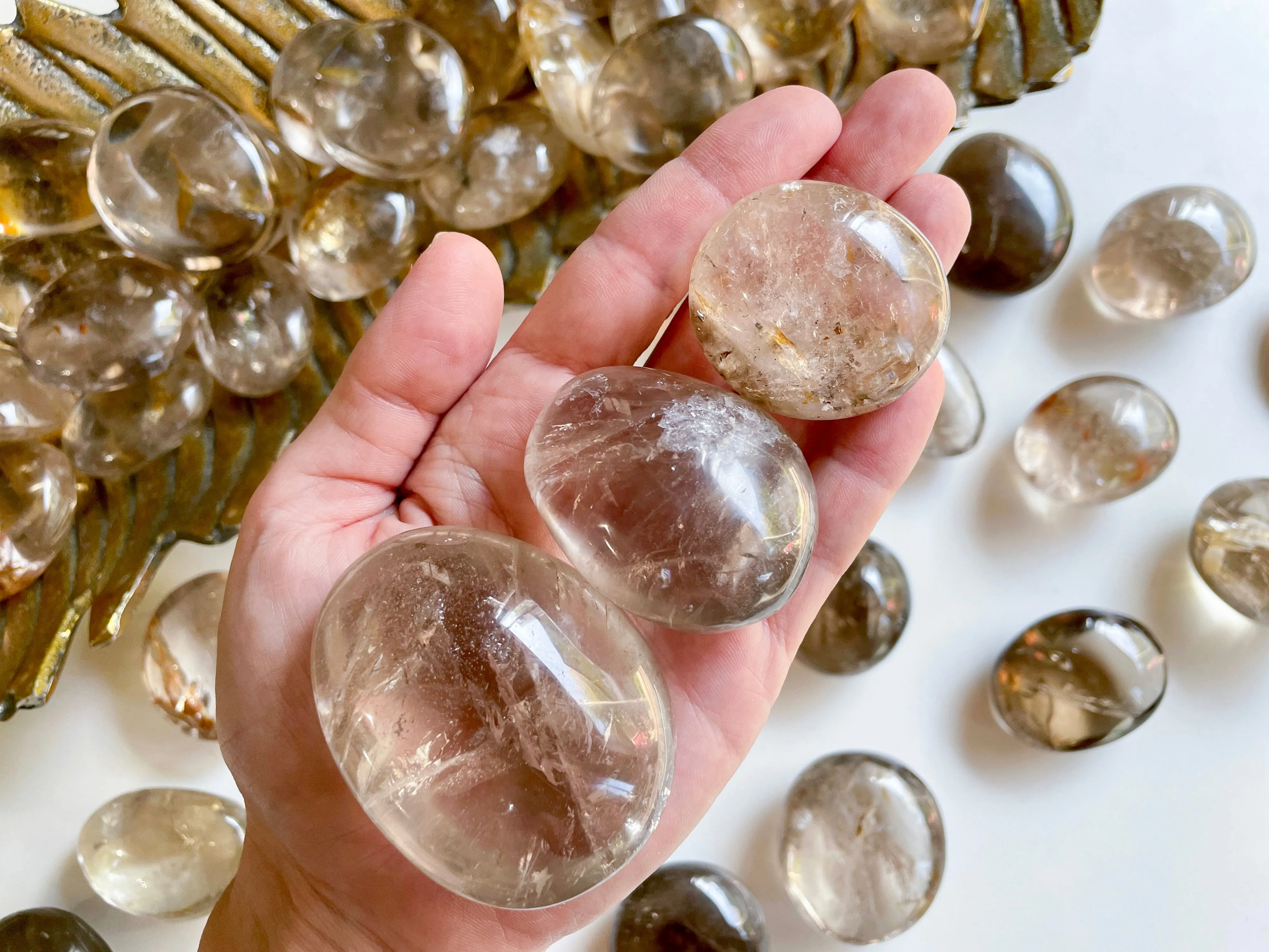 Smoky Quartz with Golden Healer Palm Stone || Madagascar