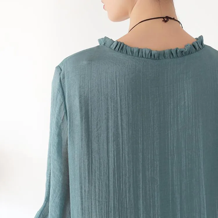 Spring Loose Casual Long Sleeve Chiffon Dress Green