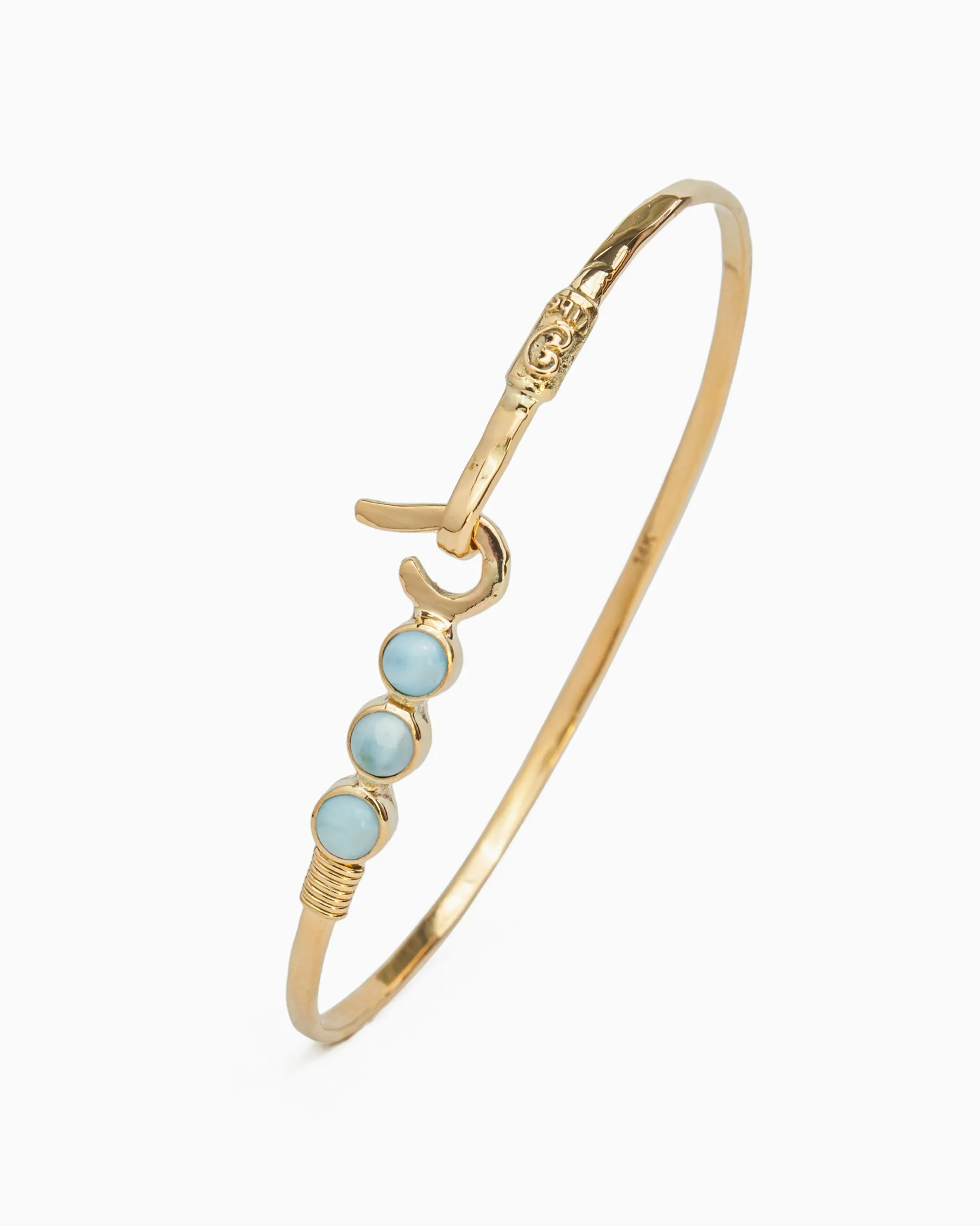 St. John Hook Bracelet with Triple Stones, 2mm - Larimar