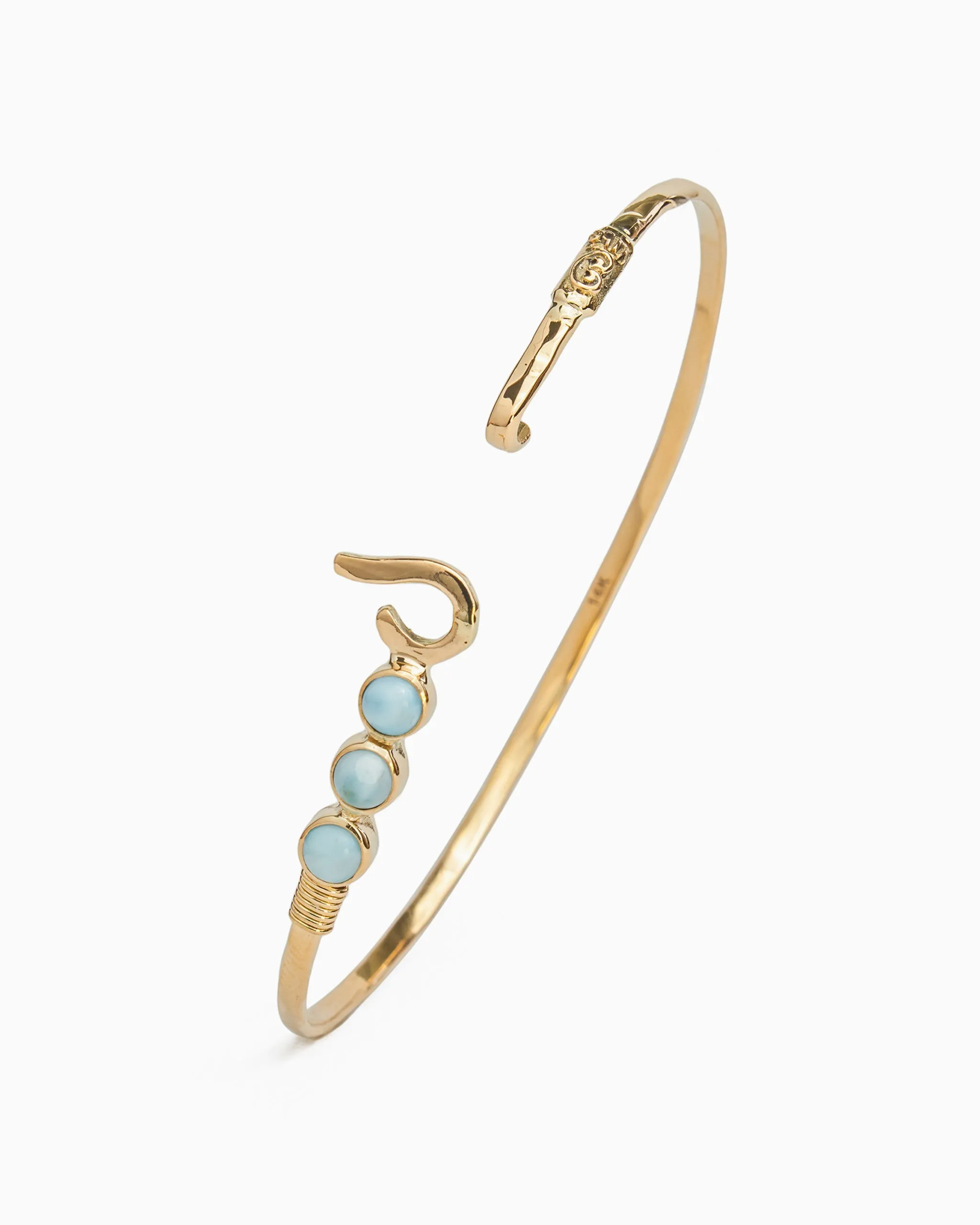 St. John Hook Bracelet with Triple Stones, 2mm - Larimar