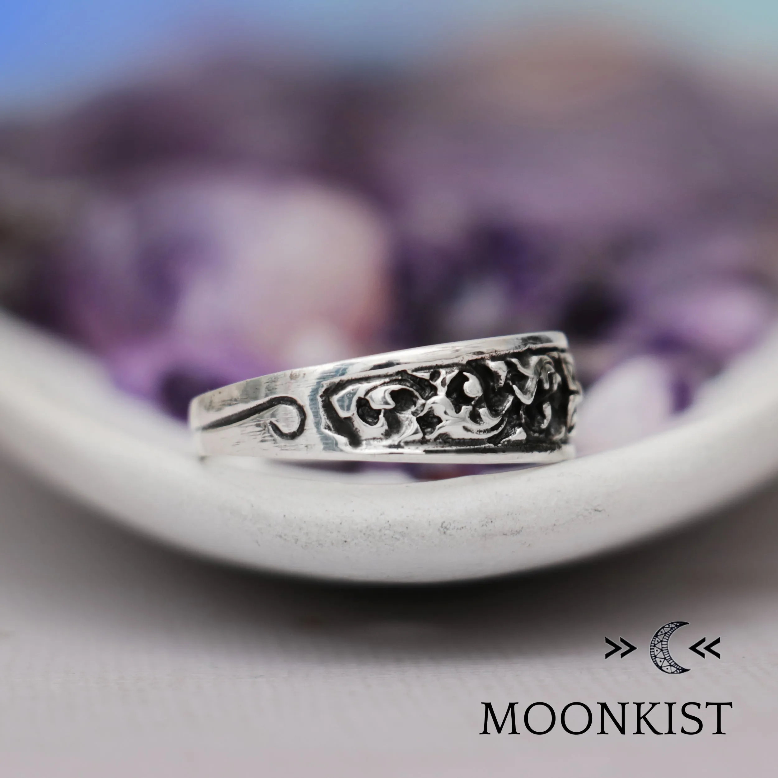 Sterling Silver Antique Style Womens Cross Wedding Band | Moonkist Designs