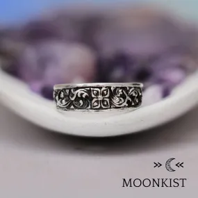 Sterling Silver Antique Style Womens Cross Wedding Band | Moonkist Designs