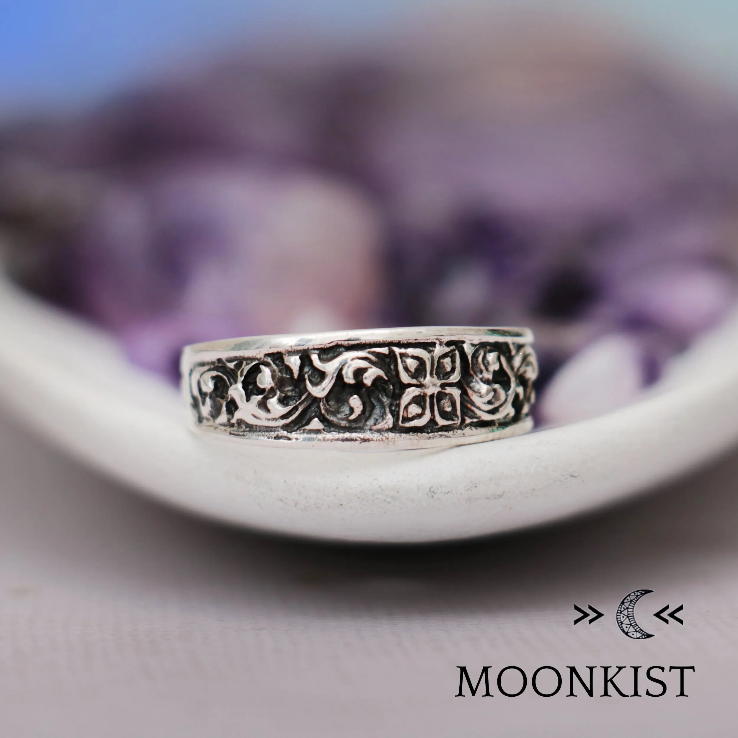 Sterling Silver Antique Style Womens Cross Wedding Band | Moonkist Designs