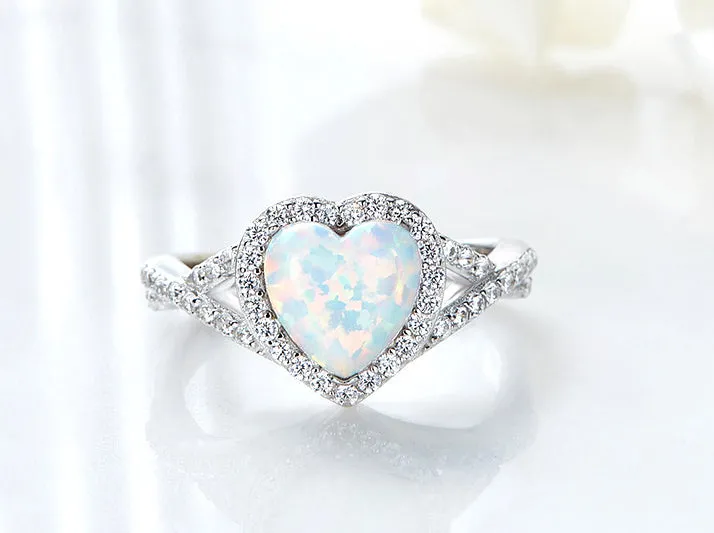 Sterling silver cute opal hearts ring