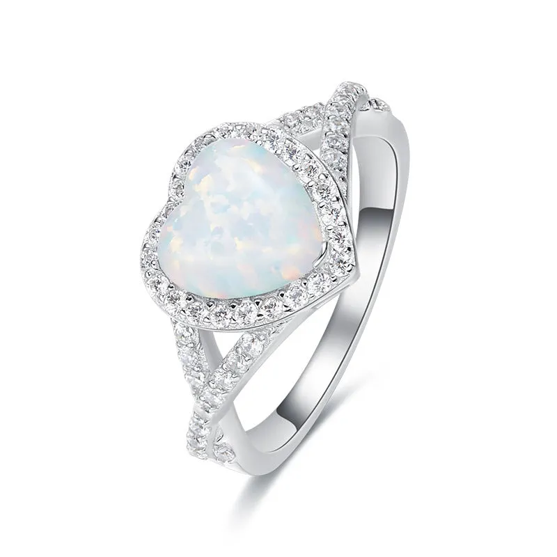 Sterling silver cute opal hearts ring