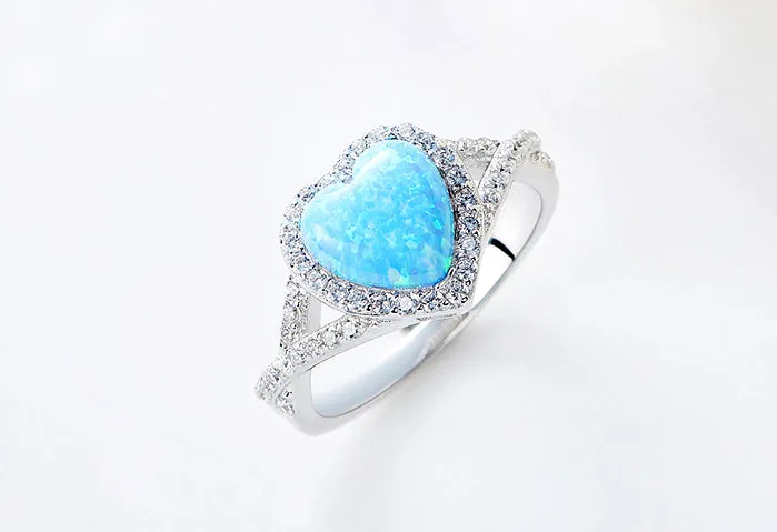 Sterling silver cute opal hearts ring