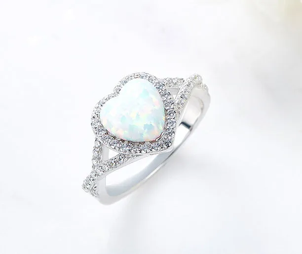 Sterling silver cute opal hearts ring