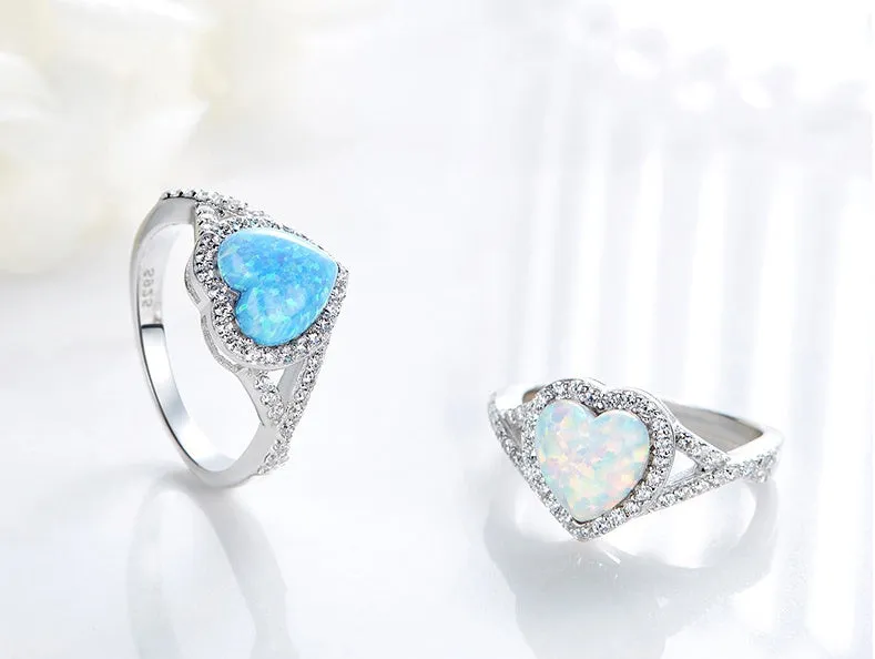 Sterling silver cute opal hearts ring