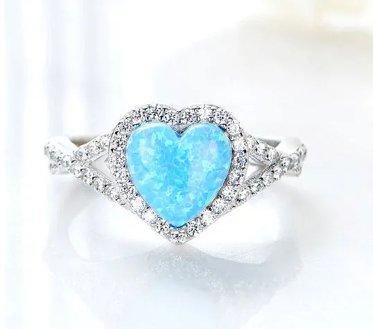 Sterling silver cute opal hearts ring