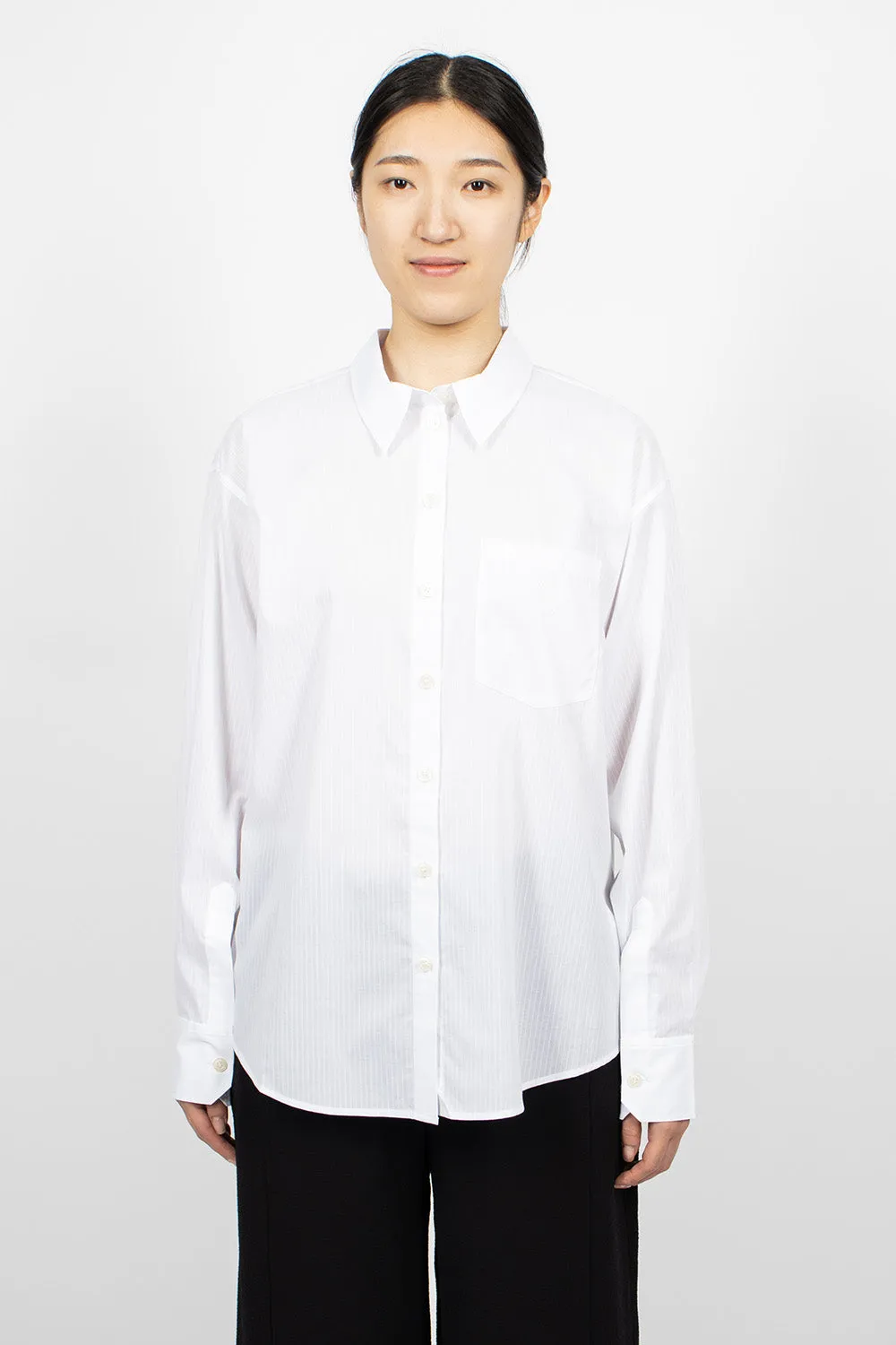 Striped Button-Up Shirt White