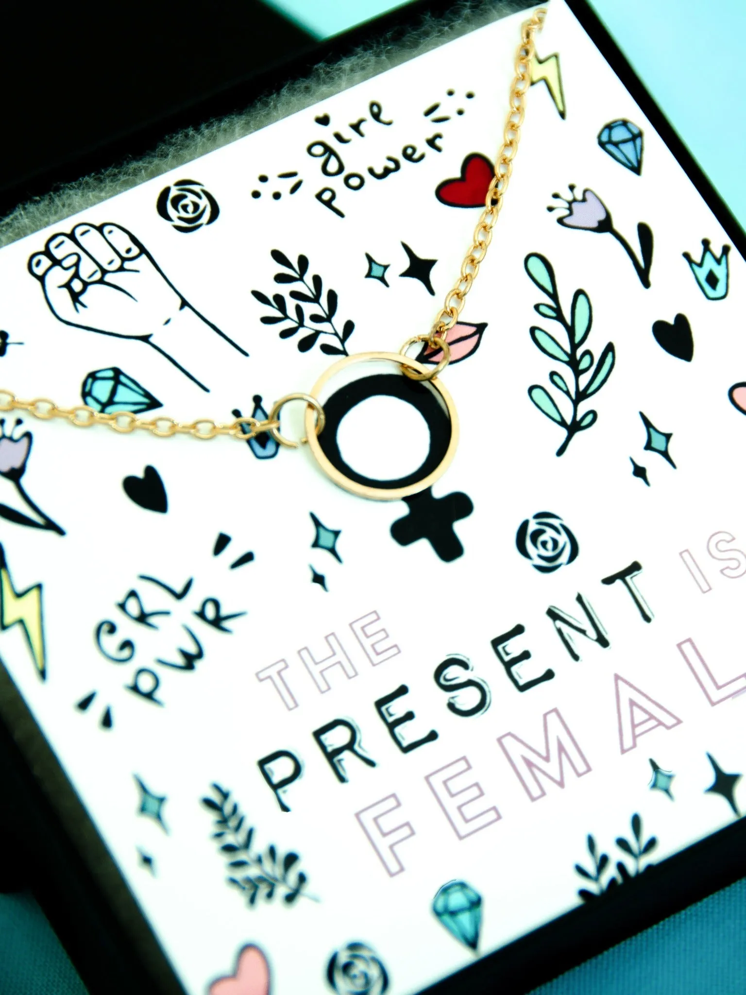 The Present Is Female 14K Gold Necklace Gift