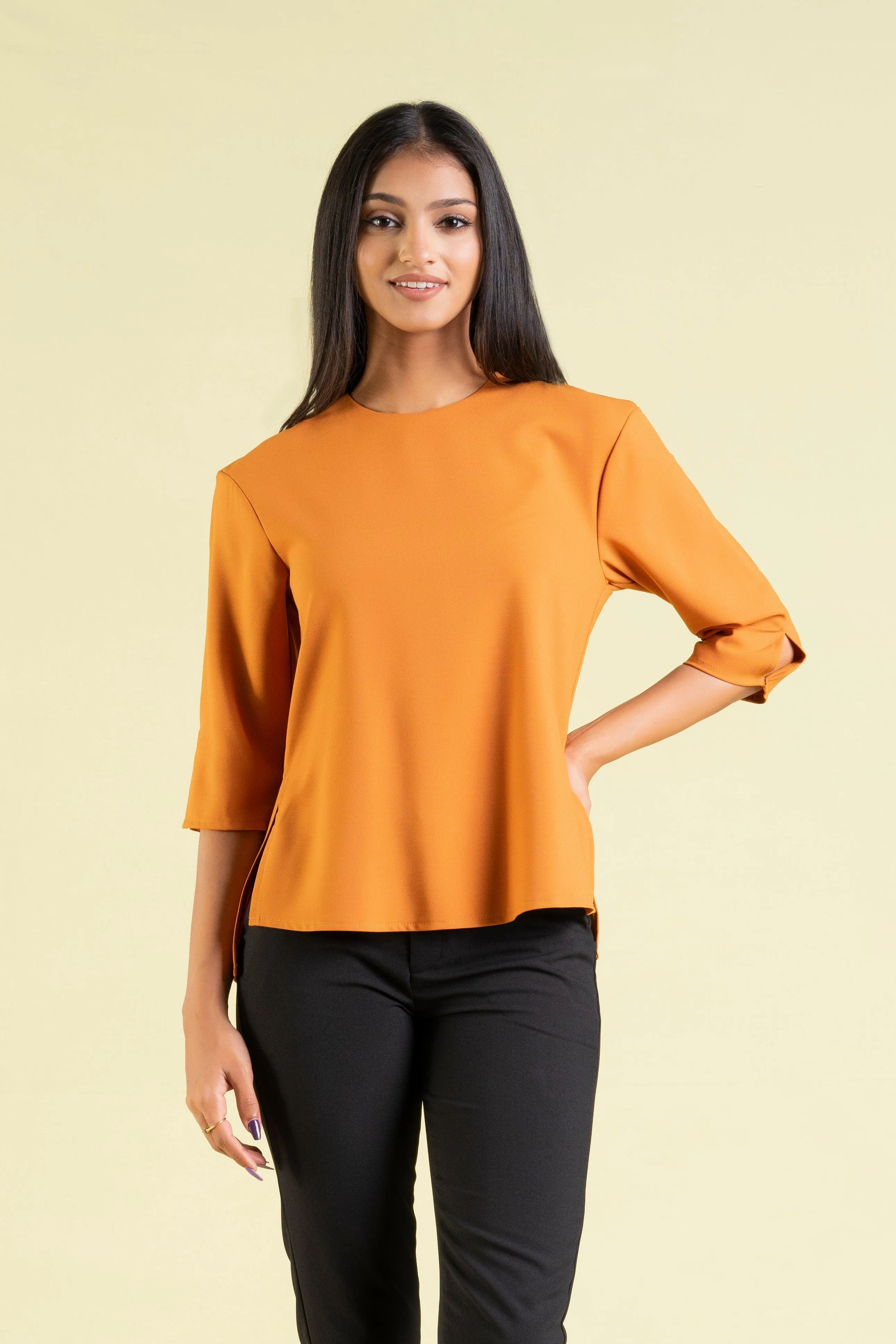 Three-quarter Sleeve Round Neck Top - Regular Fit