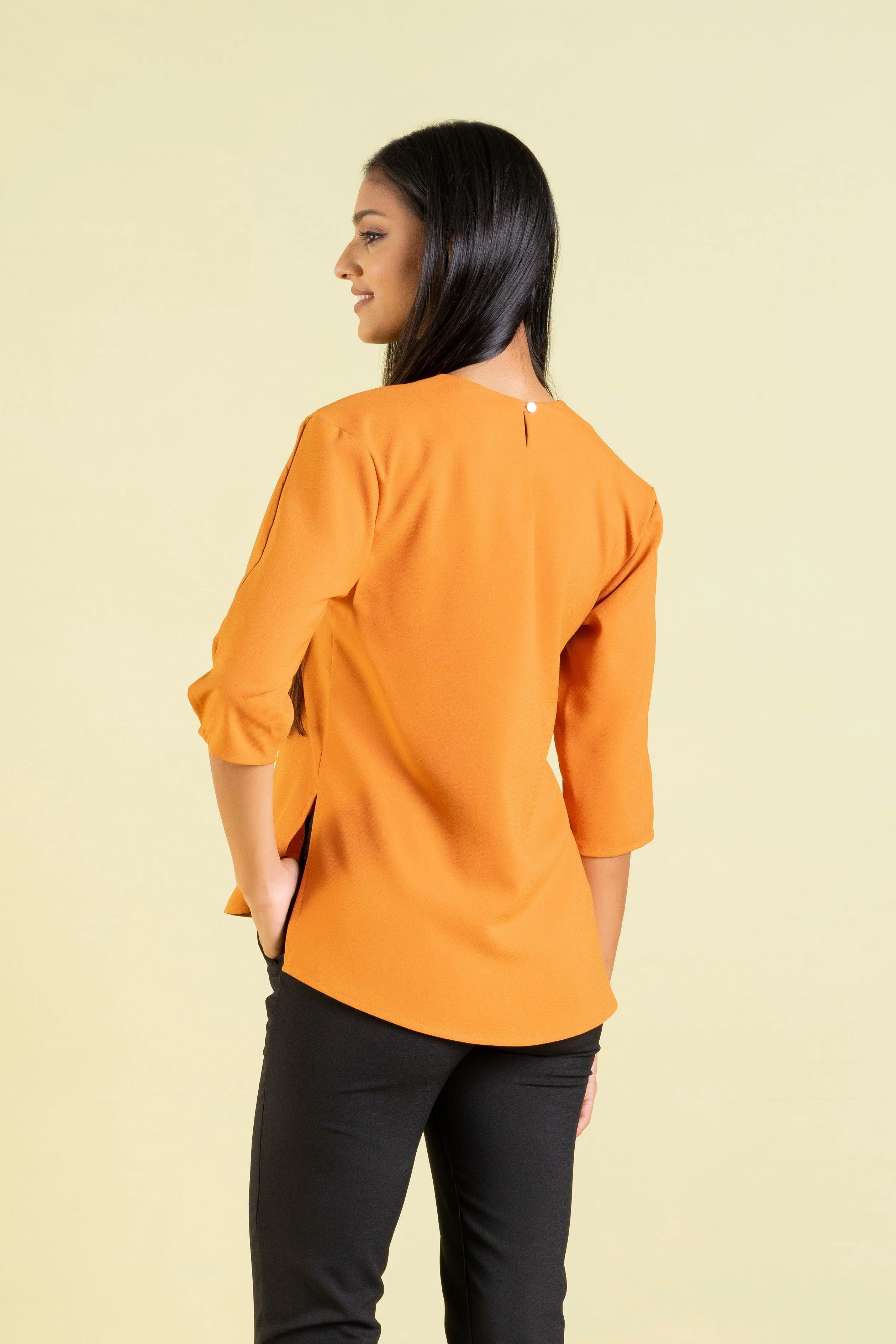 Three-quarter Sleeve Round Neck Top - Regular Fit