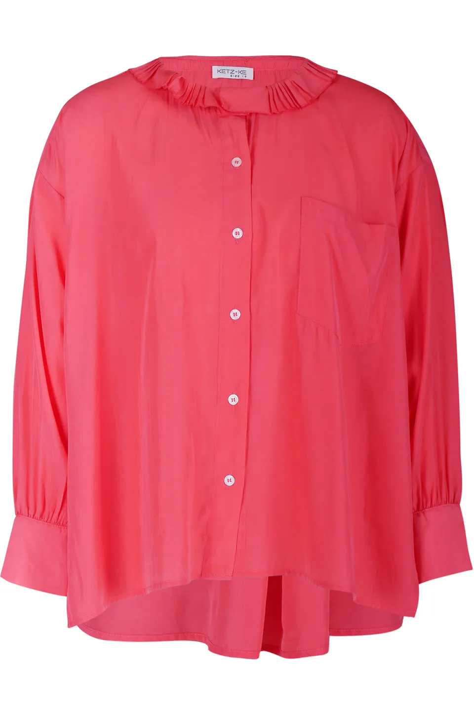 Tuck Ruffle Collar Pink Shirt