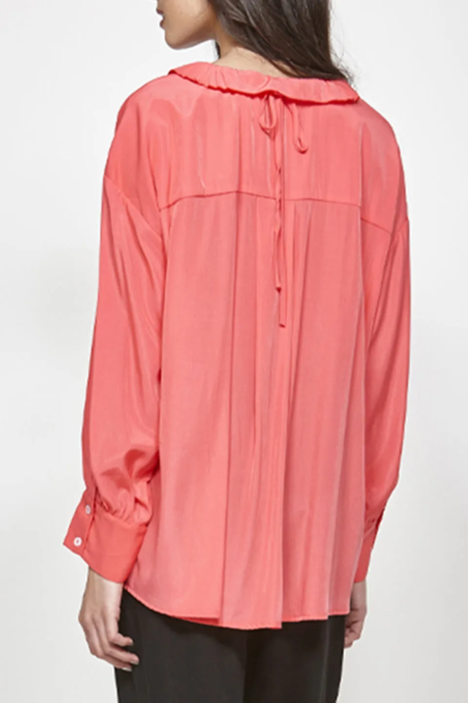 Tuck Ruffle Collar Pink Shirt