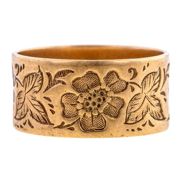 Victorian Wide Floral & Foliate Wedding Band Ring