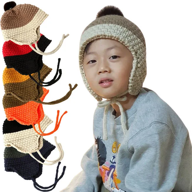 Winter Earflaps Sweater Hats Beanies Unisex Infant Toddler Cute Knitted Accessory Girls Boys Soft Warm