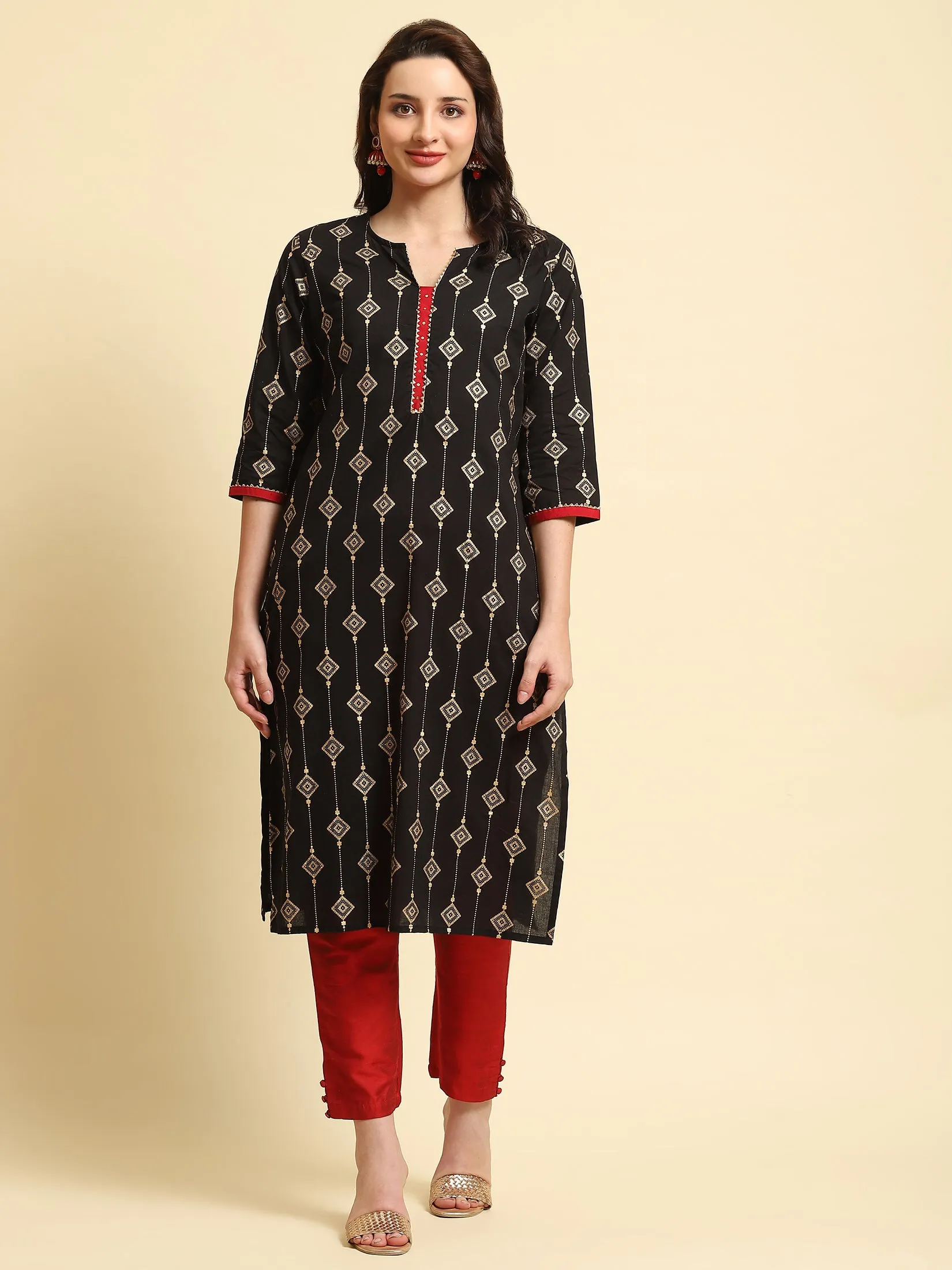 Women Black Ornamental Print Kurta