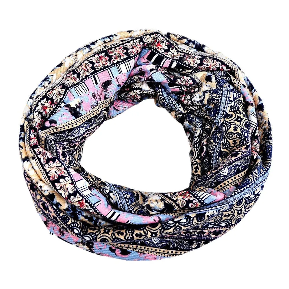 Women Polyester Cotton Overlay Geometry Print Elastic Dual-use Bib Scarf Beanie Hat