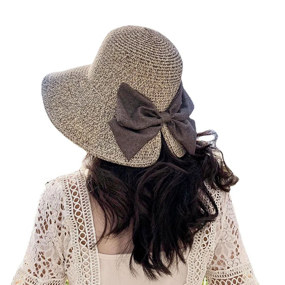 Women Rear Split Design Three-dimensional Hat Brim Straw Hat Big Bow Decoration Foldable Breathable Outdoor Casual Sunshade Bucket Hat