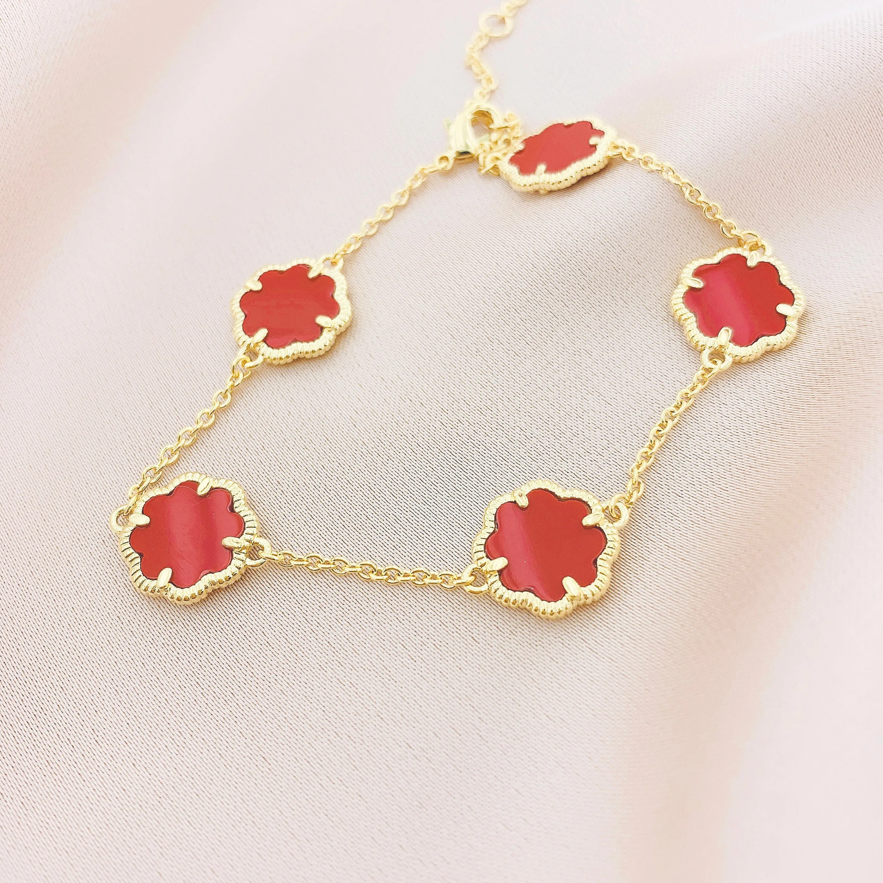 Women's Fashion Red Onyx Four Clover Bracelet