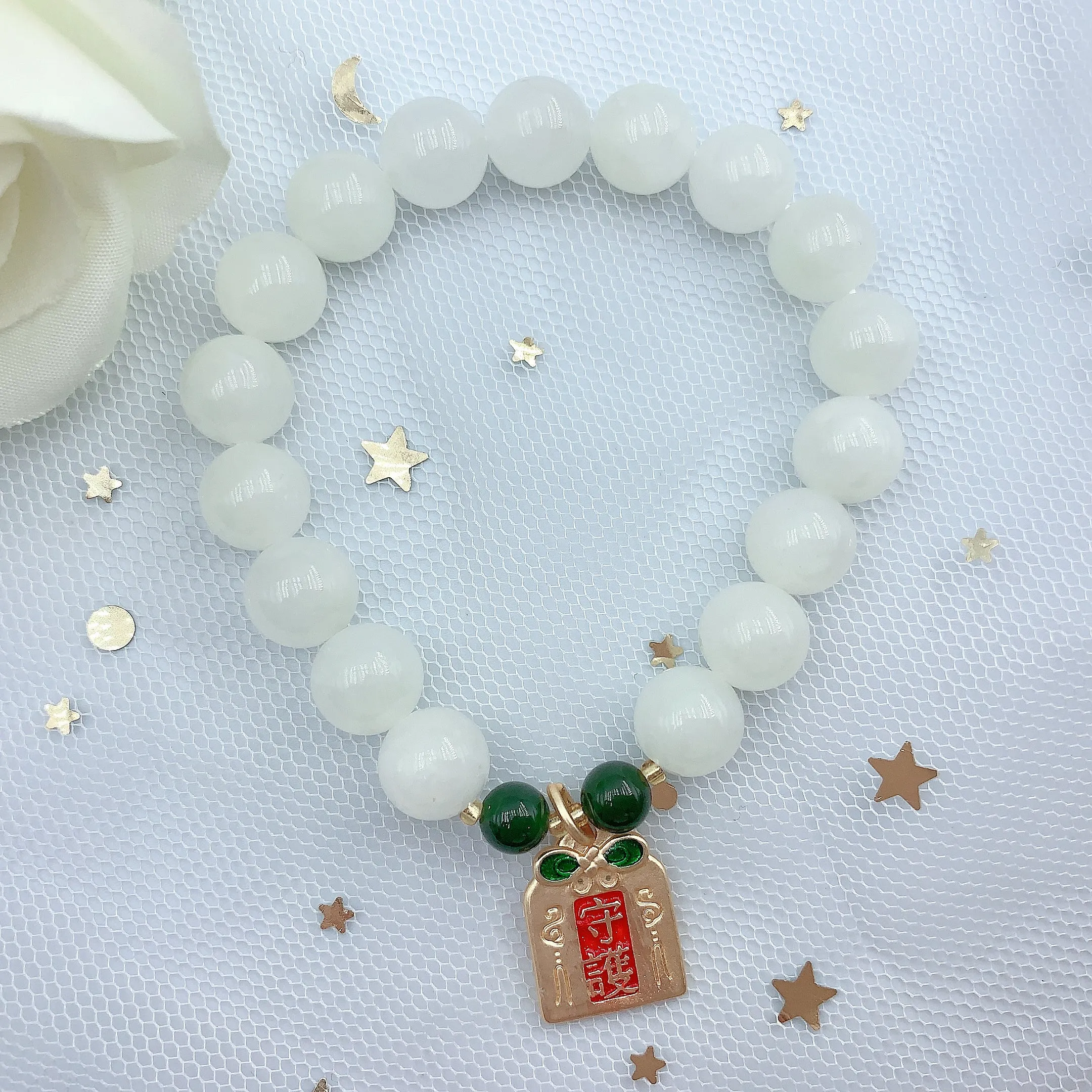 Women's Fashion White Marble Beads Gemstone Bracelet