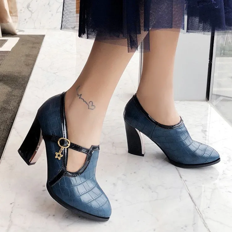 Women's Stone-pattern High Heeled Chunky Heels Pumps