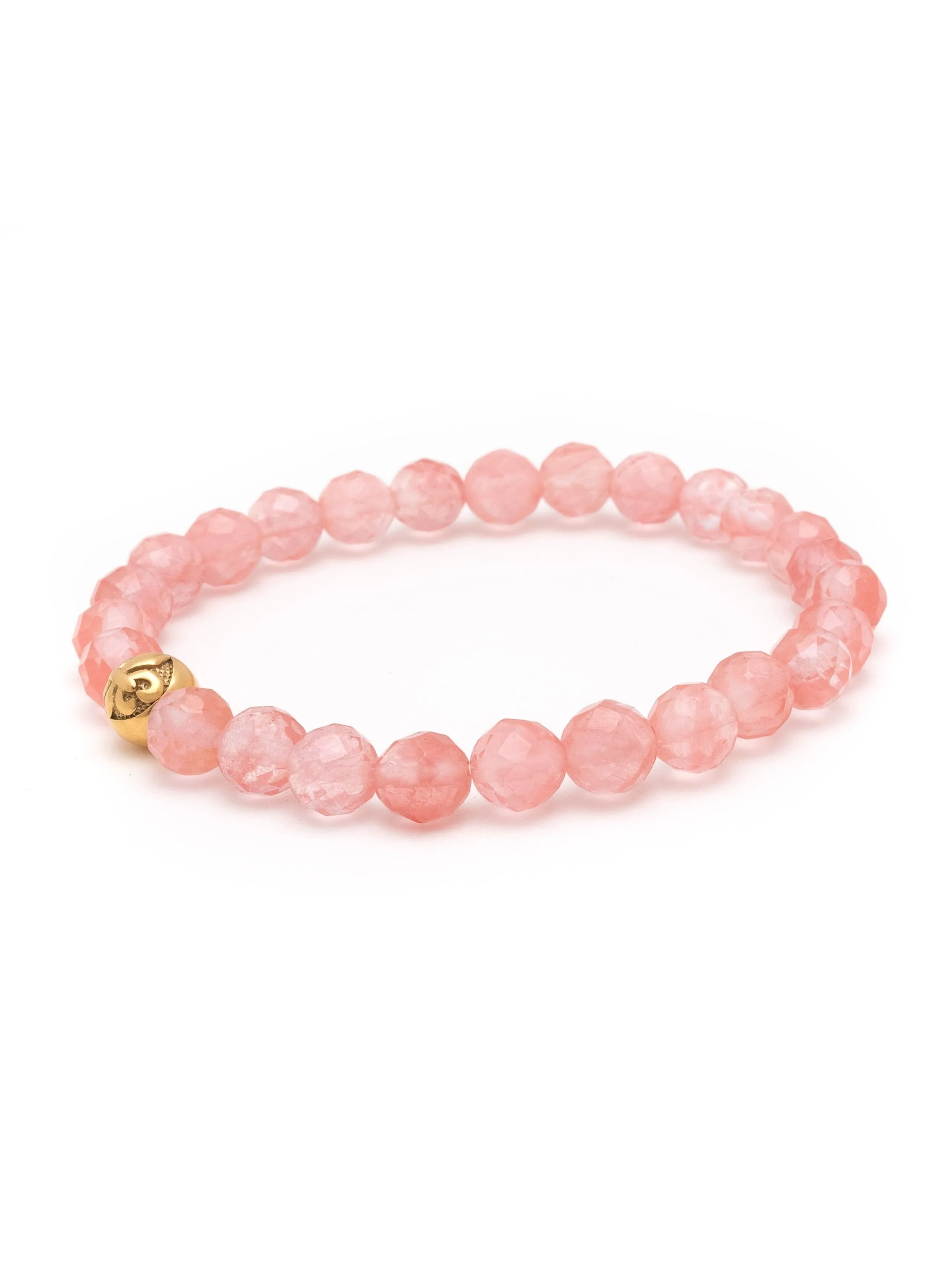 Women's Wristband with Cherry Quartz and Gold