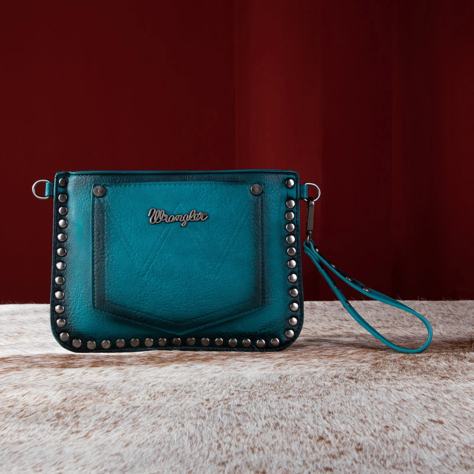 Wrangler Rivets Crossbody Wristlet Wallet-Turquoise